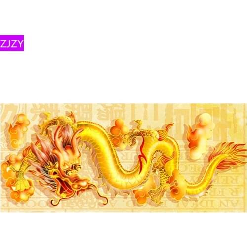 ZJZY 5D Diy Diamond Embroidered Full Drill Golden Dragon Round Rhinestone Diamond Painting Mosaic Home Gift Decoration LY569