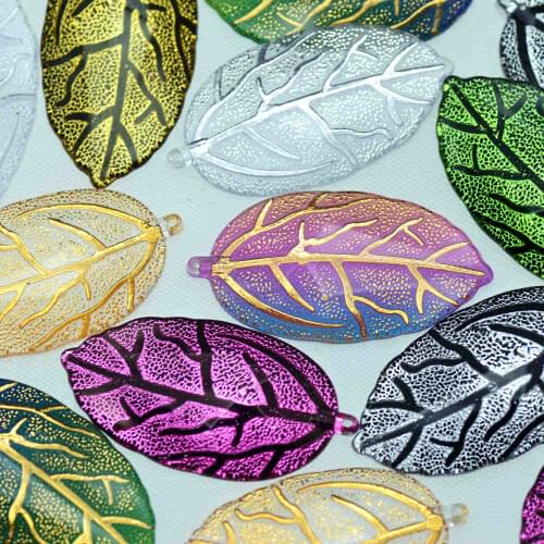 20X40mm 10PCS Flat back Mixed Color Acrylic Leaf Applique|DIY Crafting Supplies|Leaves Charms