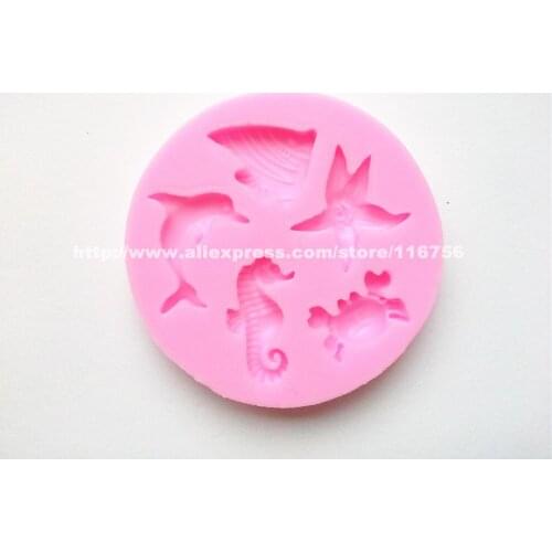Free Shipping Sea Animals Shaped Silicone Mold Cake Decoration Fondant Cake 3D Food Grade Silicone Mould 085