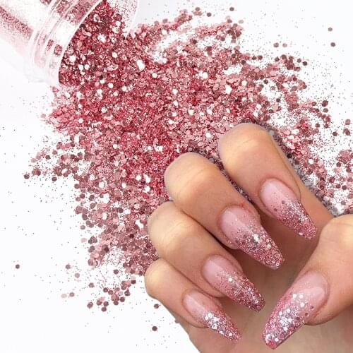 10ml Rose Gold Nail Art Glitter Sequins DIY Sparkly Paillette Nail Charms Pigment Flakes Gel Polish Manicure Nail Decorations