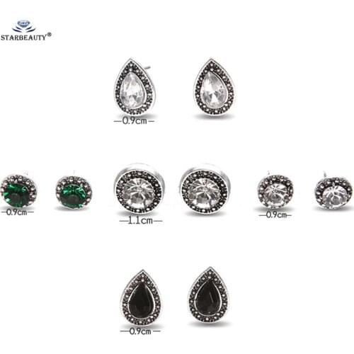 Boutique 5 Pair/lot Black Water Drop Ear Piercing Helix Piercing Tragus Round Green Bijoux Stud Earrings Pircing Ear Jewelry