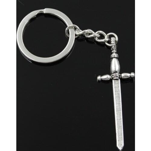 New Fashion Men 30mm Keychain DIY Metal Holder Chain Vintage Sword Fencing 59x19mm Silver Color Pendant Gift
