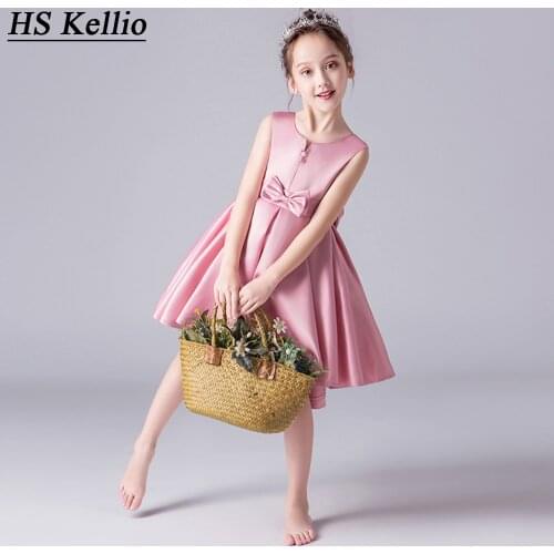 Flower Girl Dresses Baby Satin Aline Short Birthday Party Gown Pink Bridal Banquet