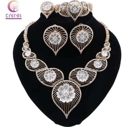 CYNTHIA High Quality Gold color Jewelry Set Nigerian Wedding African Beads Costume Jewelry Necklace Bracelet Earrings Ring Set
