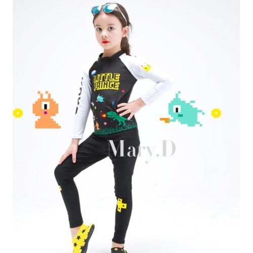 Childrens Swimsuit for Girls Two Piece Swimwear Separate Teenage Long Sleeve Rash Guard UV Protection Child Swim Suit Beachwear