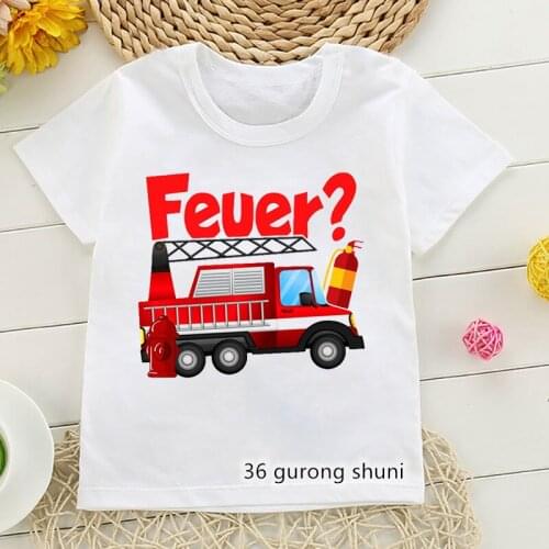 New summer style t-shirt boys funny fire truck cartoon print kids clothes vogue tshirt humor boys white yellow short sleeve tops