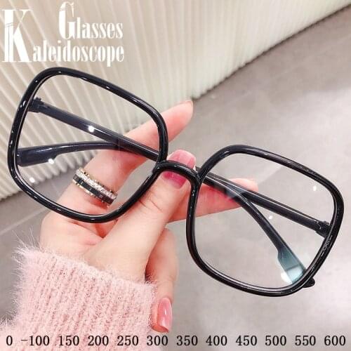 Finished Myopia Glasses Women Men Square Frame Oversized Eyewear Short Sight Transparent Lenses -100 -150 -300 -550 -600
