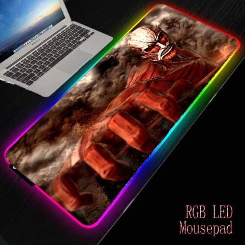 Attack on Titan Anime LED Light Mousepad RGB Keyboard Cover Desk-mat Colorful Mouse Pad Waterproof Multi-size Computer Gamer CS