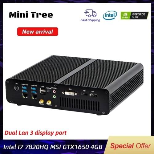 Gaming Mini PC Intel i7-7920HQ/7820HK GTX 1650 4GB 2*DDR4 NVME Desktop Computer Win10 2Lan 4K HDMI2.0 DP DVI Fiber Optic AC WiFi