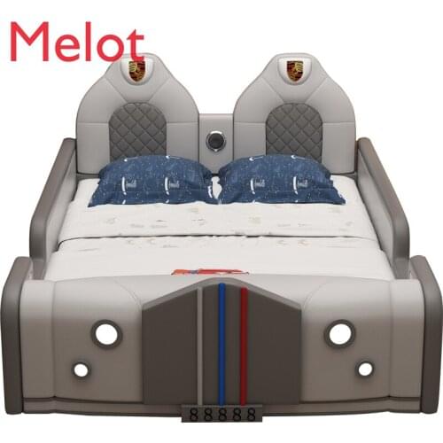 Customized Childrens Leather Bed Unique Creative Cartoon Bed for Car Modern Household Single Bed with Light Storage