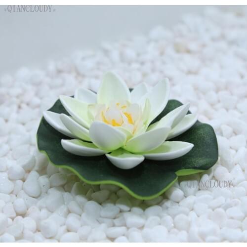 Artificial White fake Lotus flowers Heads Water lotus leaf Lily leaf Floating Pool Pond flowers Plants Wedding Decoration B98
