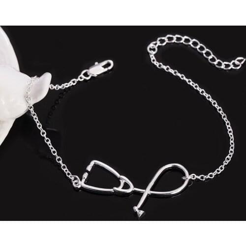 Beautiful 925 Sterling Silver Bracelets Doctor Stethoscope Lady Chain Fashion Wedding Cute Lady Gift Women Bracelet Jewelry