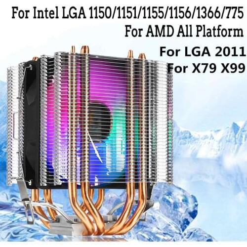 4 Pin RGB CPU Cooler Fan For LGA 2011 X79 X99 4 Heatpipe Dual Tower Quiet Cooling Fans Heatsink For Intel LAG 1155 1156 775 AMD