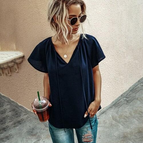 Summer Shirts Femme Blusas Womens Blouses Casual Tie Front Tops Female Ruffle Sleeves Shirt Womens Clothing 2021 Pink Blouse