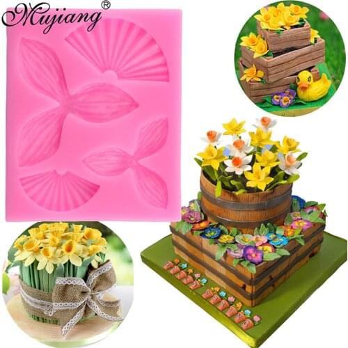 Mujiang Daffodils Flower Cake Border Silicone Molds Sugarcraft Fondant Cake Decorating Tools Cupcake Chocolate Gumpaste Moulds