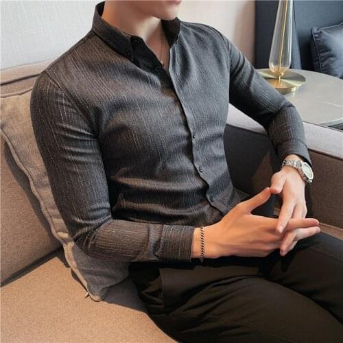 British Style Vintage Striped Shirt Men Clothing 2021 Simple Slim Fit Business Formal Wear Long Sleeve Social Shirts Tuxedo 4XL