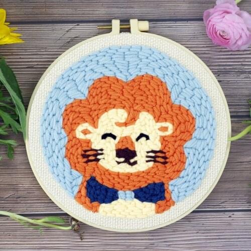 Punch Needle Embroidery Kits for Beginner Contains Threader Embroidery Hoop Yarn All Materials Tools Easy DIY Lion Full Set