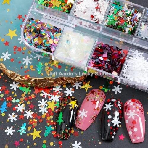 1 Box Christmas tree snowflake glitter nail sequins decals for nail art decorations manicure nails accessoires acrylic nail kit