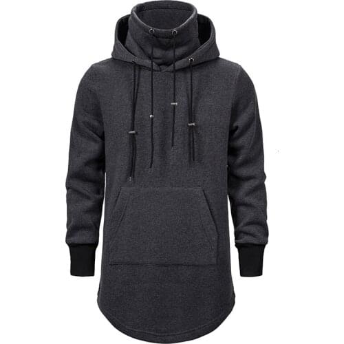 M-2Xl 2021 New Mens Long Hoodies Cloak Male Black Hooded Turtleneck Sweatshirts Pullovers Streetwear Hip Hop Hoodies