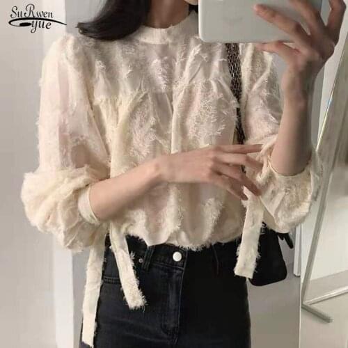 Spring Autumn 2021 New Womens Blouse and Tops Korea Chic Pink Stand Collar Loose Tassel Raw Edge Design Sense Niche Shirt 16130