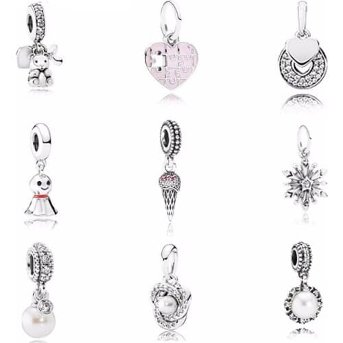 NEW 925 Sterling silver pearl Pendant Pink heart-shaped Charm Bear bead collocation Bracelet DIY bracelet Factory wholesale