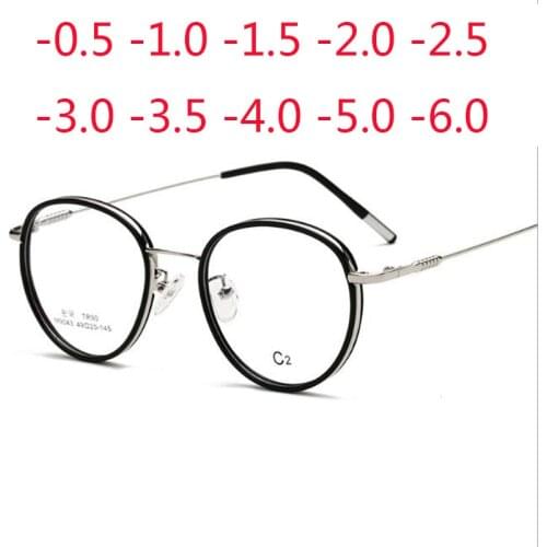 Vintage Round Glasses Female anti Blue Light Circle Frame eyeglasses Photochromic eyewear Diopter -1.0 -2.0 -3.0 To -6.0