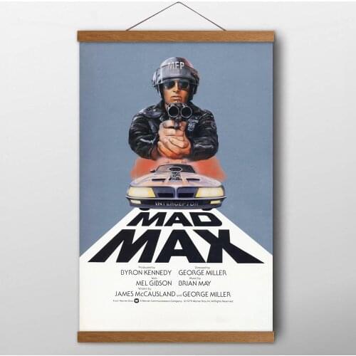 Posters and Prints Mad Max (1979) Classic Canvas Cloth Wall Art Teak Wood Scrolls Paintings For Living Room Decor