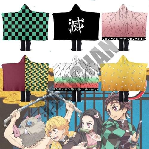 Cartoon Cloak Blanket Anime Demon Slayer Blade Cloak Blanket Lazy Blanket Cloak Flannel 3D Printing Hoodie Cosplay Bathrobe