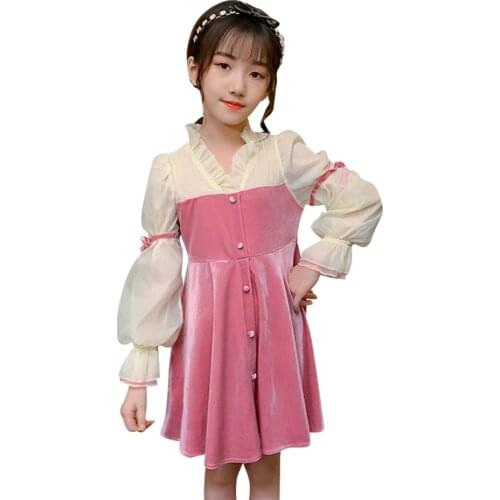 Dress For Girls Patchwork Girls Party Dress Kids Autumn Winter Dress Kids Teenage Girl Costume 6 8 10 12 14