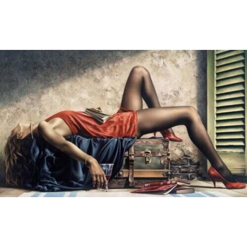 Handcraft Portrait Oil Painting on Canvas, Modern Women 24x36inch