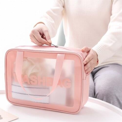 Transparent PVC Women Cosmetic Bag Waterproof Travel Toiletries Storage Organize PU Make Up Bag Female Wash Bag Handbag