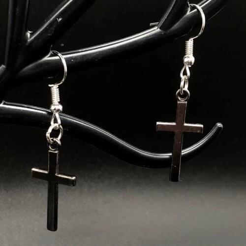 Christian Jesus zinc alloy cross pendant earrings ladies silver black prayer pendant earrings mens jewelry