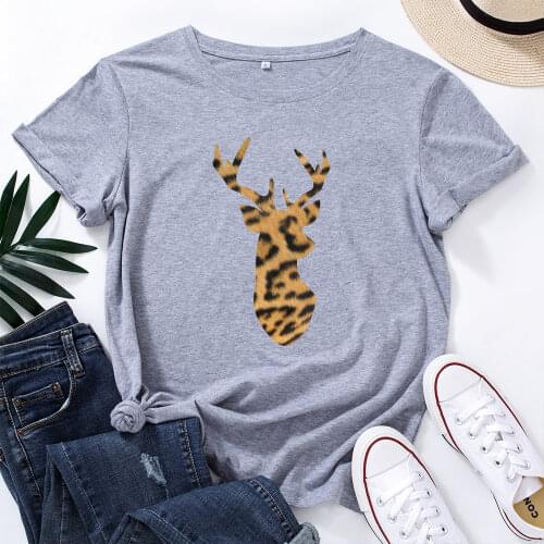 Leopard Deer Lover Animals Graphic Tees for Women Cotton Short Sleeve Tee Woman T-Shirts Female Shirt Tops Summer Casual Clothes
