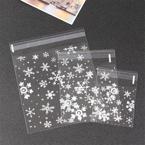 100Pcs/Set Snowflakes Pattern Self-adhesive Packaging Bag Christmas Wedding Party Decorating Cookies Candy Gift Bags Kid Gifts