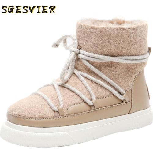 Sgesvier Cute Wool Snow Boots 2020 Winter Fashion Women Flats Shoes Pink Apricot Black 34-42 Plus Size Ankle Boots Dropshipping