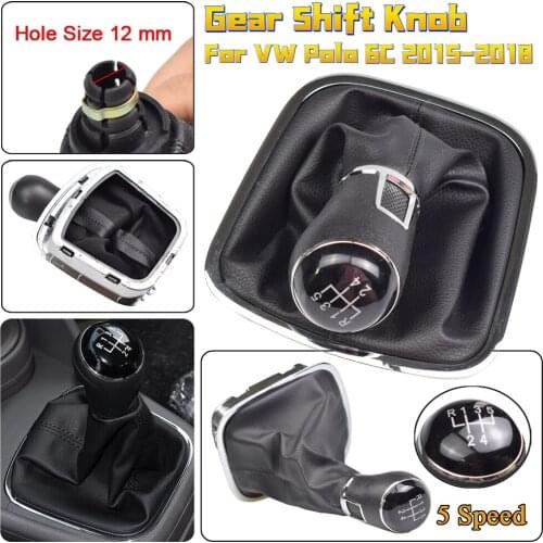 Car Styling 5 Speed Gear Stick Shift Knob Lever Leather Boot Cover Case Handle For VW Volkswagen Polo 6C 2015 2016 2017 2018