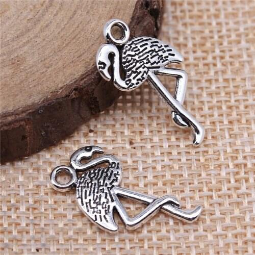 WYSIWYG 10pcs Charms Single Stand Crane Flamingo 24x10mm Antique Silver Color Pendants DIY Making Findings Handmade Jewelry