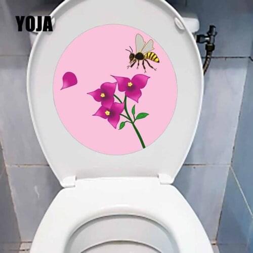 YOJA 21.4X22.7CM Modern Art Home Decor Toilet Wall Sticker Decal Small Fresh Simple Lovely Bee Flowers And Plants T5-0909