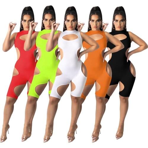 Neon Fitness Women Rompers 2021 Summer New Solid Hollow Out Sleeveless Biker Playsuits Sporty Skinny Activewear Jogging Overalls