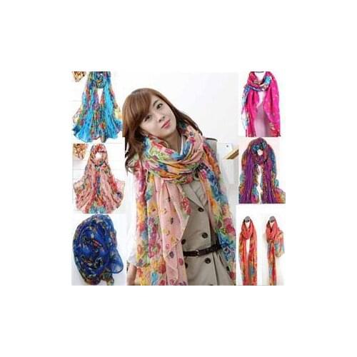 Women Fashion Pastoral Style Scarves Wrap Women Soft Silk Blend Floral Print Scarf Women Pretty Elegant Accessories Scarves