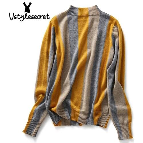 Winter Women Sweater Stipe Colorful Blusa De Frio Feminina Mock Neck Female Top Korean Fashion свитер Warm Soft Clothing YS06051
