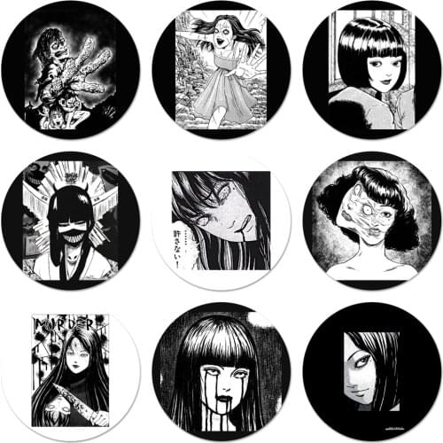 Horror comic junji ito Tomie Tees Icons Pins Badge Decoration Brooches Metal Badges For Backpack Decoration 58mm