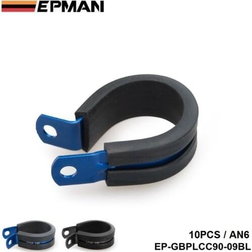 10PCS x Aluminum Rubber Lined Cushioned P Clamp ID 14.3mm AN6 SS Hose BLACK/BLUE EP-GBPLCC90-09