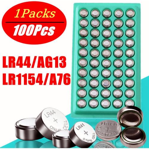 100Pcs /Lot AG13 High Volume Button Cell Battery 357A A76 303 LR44 SR44SW SP76 L1154 RW82 RW42 Long Lasting Watch Toys