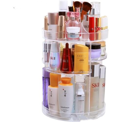360 Rotating Makeup Organizer Acrylic Box Dresser Lipstick Skin Care Products Shelf Diamond Pattern Cosmetics Receiving Box
