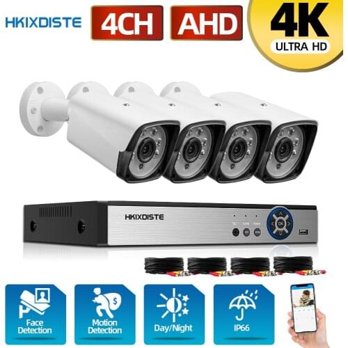 4 Channel CCTV Camera Security System Kit 4K DVR Kit Outdoor Waterptoof Bullet Camera Ideo Surveillance System Set 8MP 4CH DVR