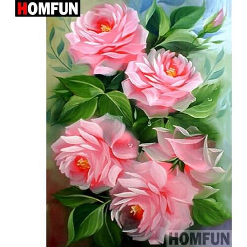 HOMFUN 5D DIY Diamond Painting Full Square/Round Drill "Pink flower" 3D Embroidery Cross Stitch gift Home Decor A02066