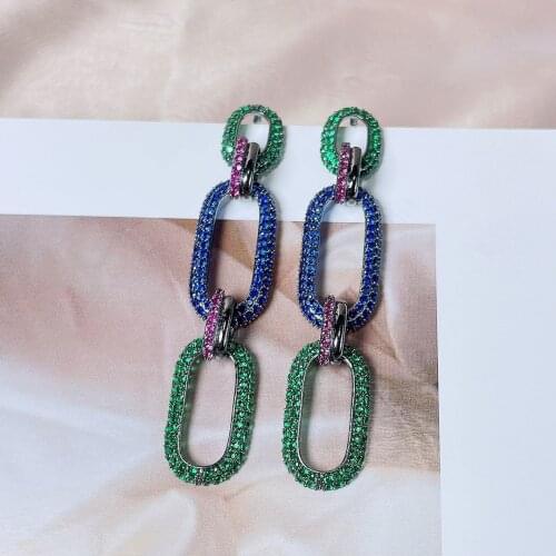 Bilincolor Fashion Luxury Green Chain Drop Earring for Women