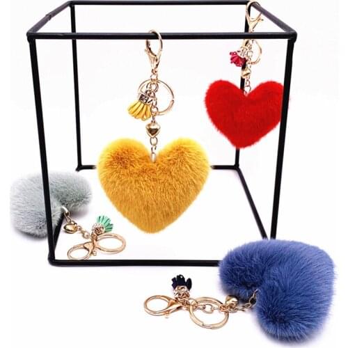 Cute Heart-Shaped Plush Imitation Mink Fur With Tassel Keychain Car Holder Bag Pendant Keyfob Trinket Gift Female Girl Keyring