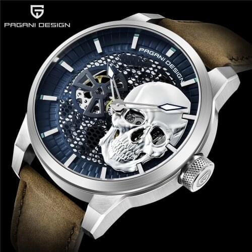 PAGANI DESIGN Skull Automatic Watches Top Brand Luxury Mens Stainless Steel Sports Waterproof Mechanical Watch Relogio Masculino